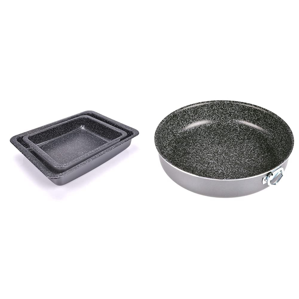ALLUFLON Set 2 Lasagnere Vesuvia, 34x25 cm e 24x18 cm, Alluminio & Tradizione Italia Tortiera, Alluminio, Nero, 24 cm