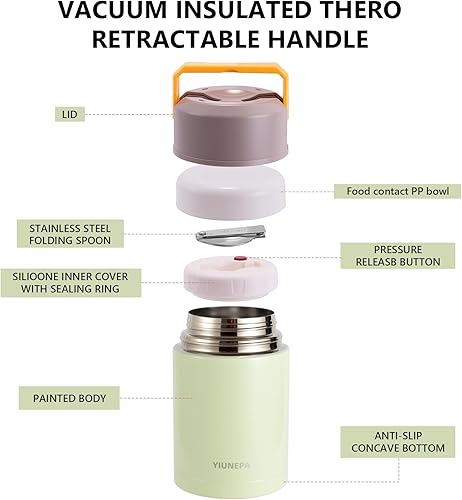 Miniatura 4 de Tarros de alimentos aislados y tarro térmico para alimentos de 33.8 onzas  12 horas caliente24 horas de retención fría, acero inoxidable 316 a