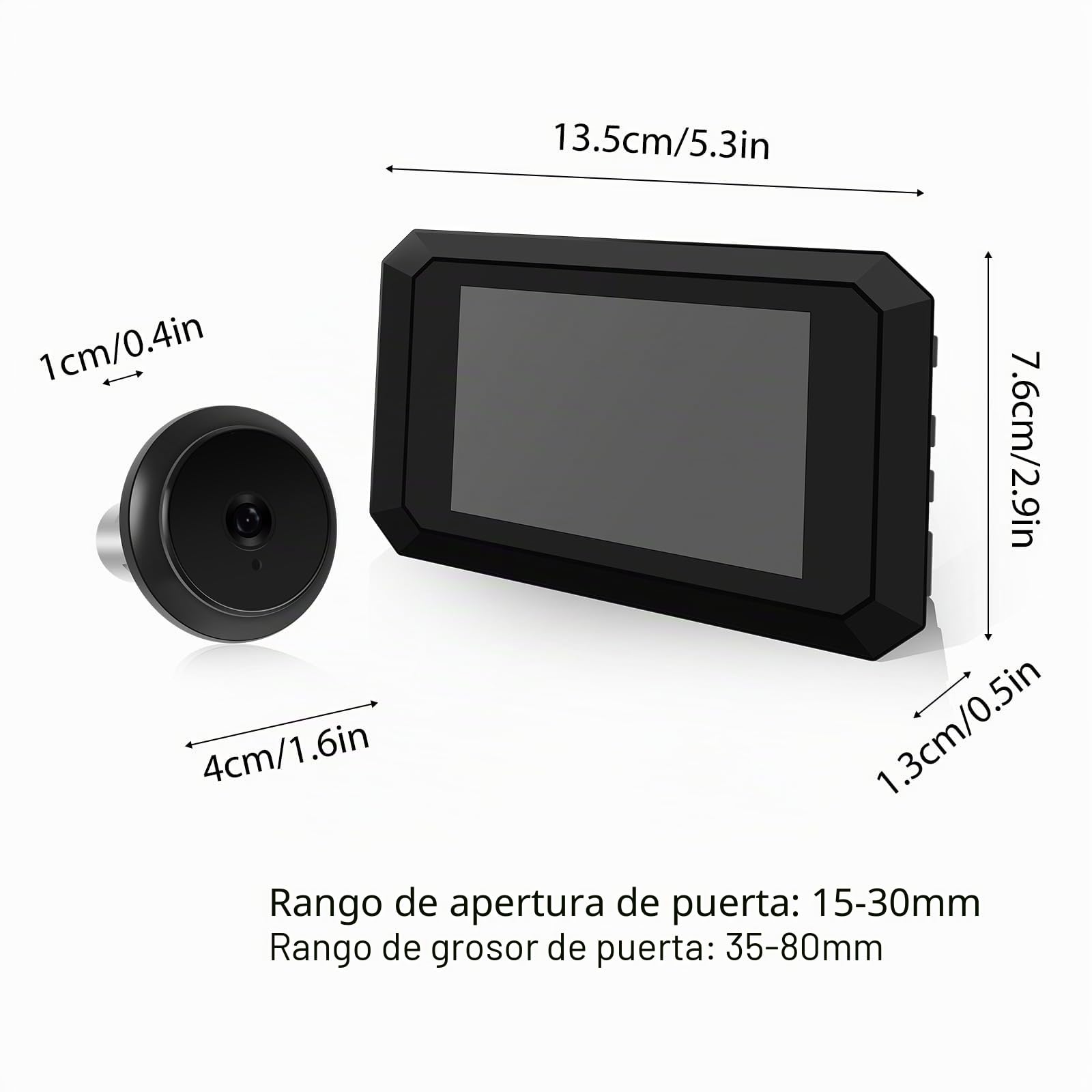 Visor digital de puerta de mirilla, monitor LCD de 3.97 pulgadas con kit de cámara de 1080P 2MP, ángulo de visión amplio de 120°, visión nocturna a color, batería integrada de 1400 mAh