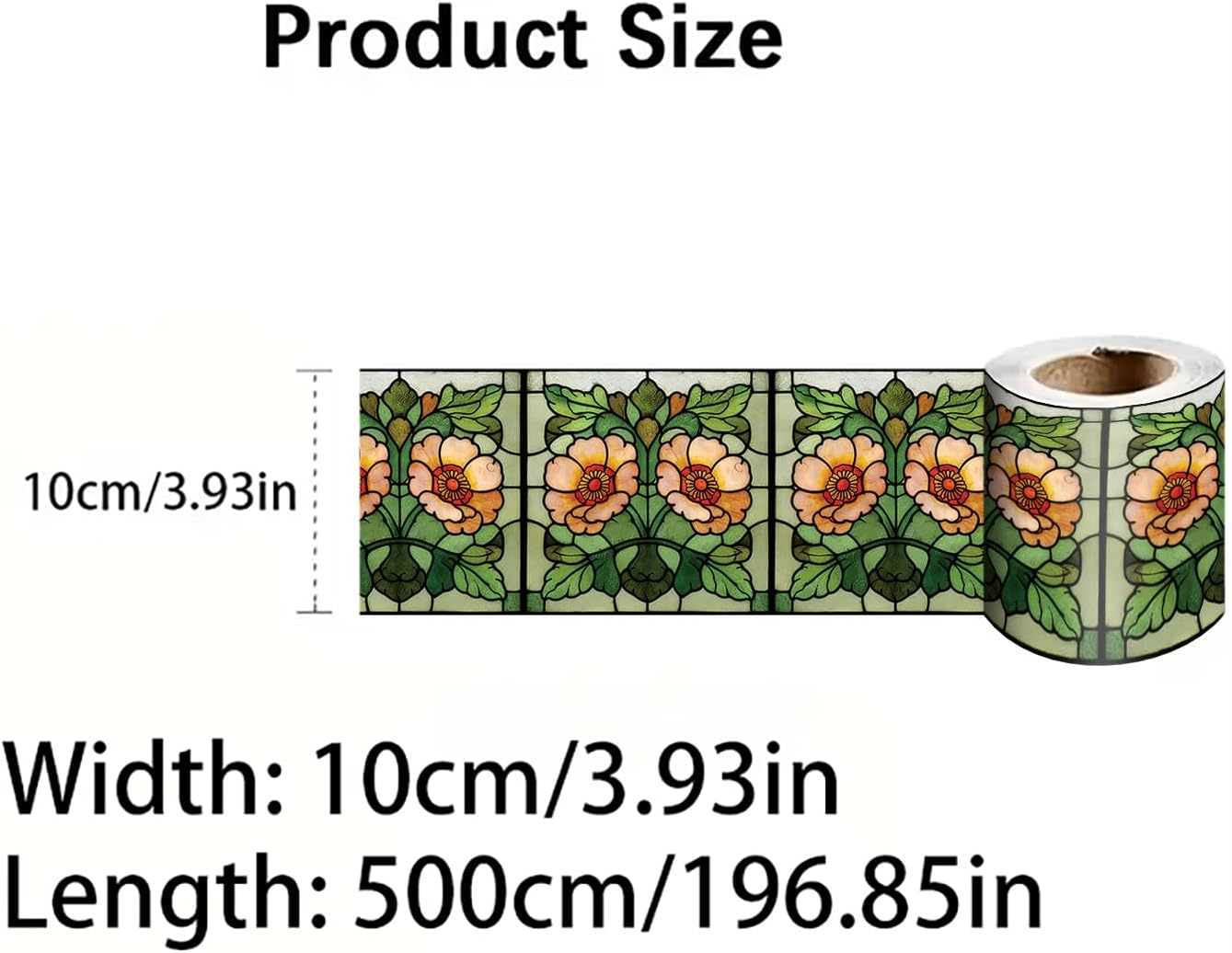 Stained Glass Floral Wallpaper Border 196x4 Inch Peel and Stick Wall Border Self Adhesive Vintage Flower Design Removable Vinyl Trim for Living Room Bedroom Bathroom Kitchen Cabinet Decoration