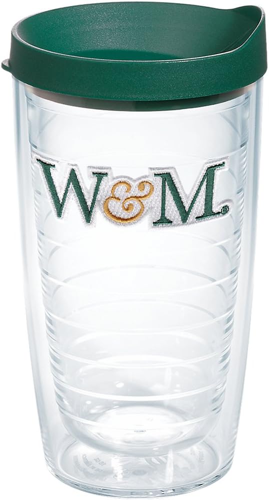 tervisWilliam & Mary Tribe Green and Gold Insulated Tumbler with Emblem and Hunter Lid, 16oz, Clear