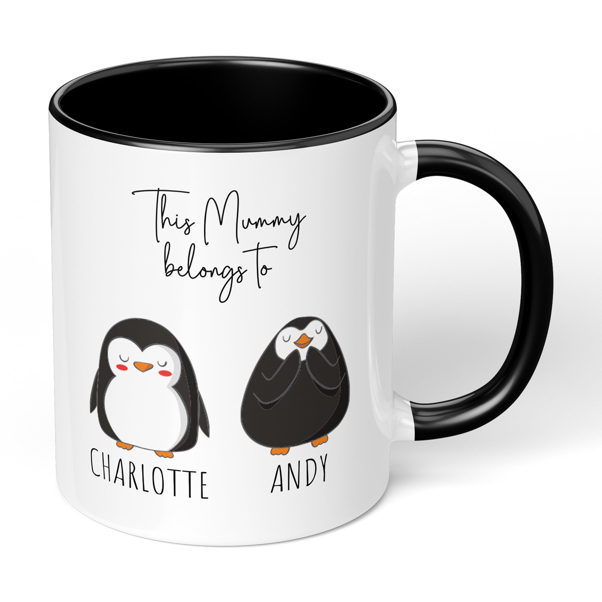 Print Maniacs Mothers Day Mug Cup 11oz Personalised Birthday Christmas Mum Mummy Grandma Auntie Nanny New Born Baby First 1st Gift Present for Her Penguins (Black Fill Mug, Mummy)