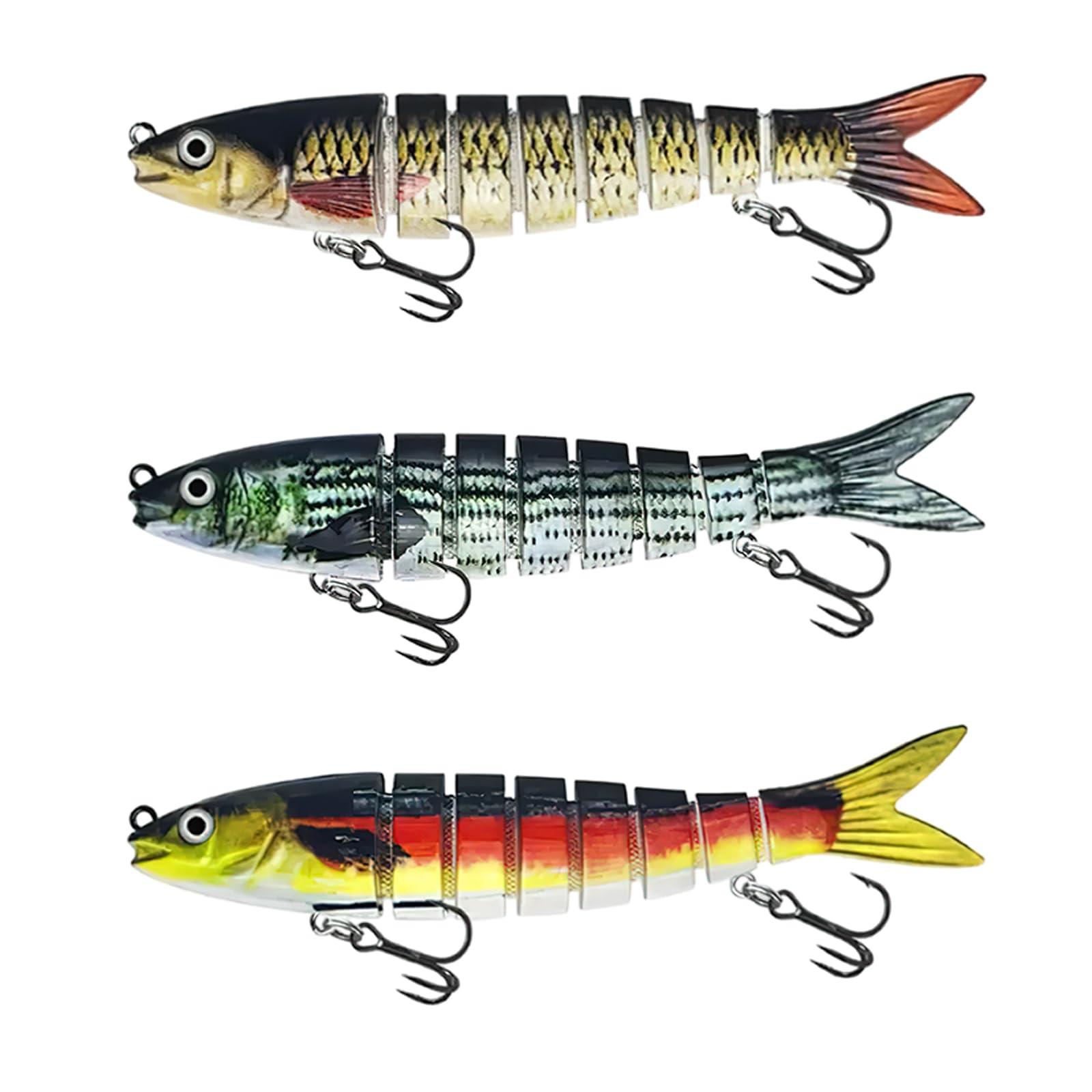 Asheyya 3 Pcs Pike Fishing Bass Lures and Perch Multi Jointed Segmented Lure for Freshwater and Saltwater