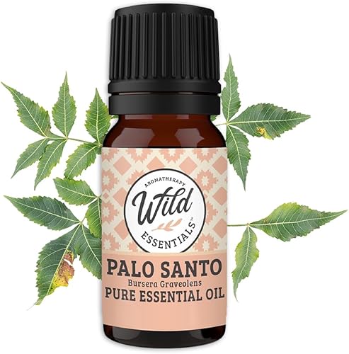 Wild Essentials - Aceite esencial de palo-santo, 0.3 fl oz, grado premium, 100% puro, fabricado y embotellado en los Estados Unidos, aceite