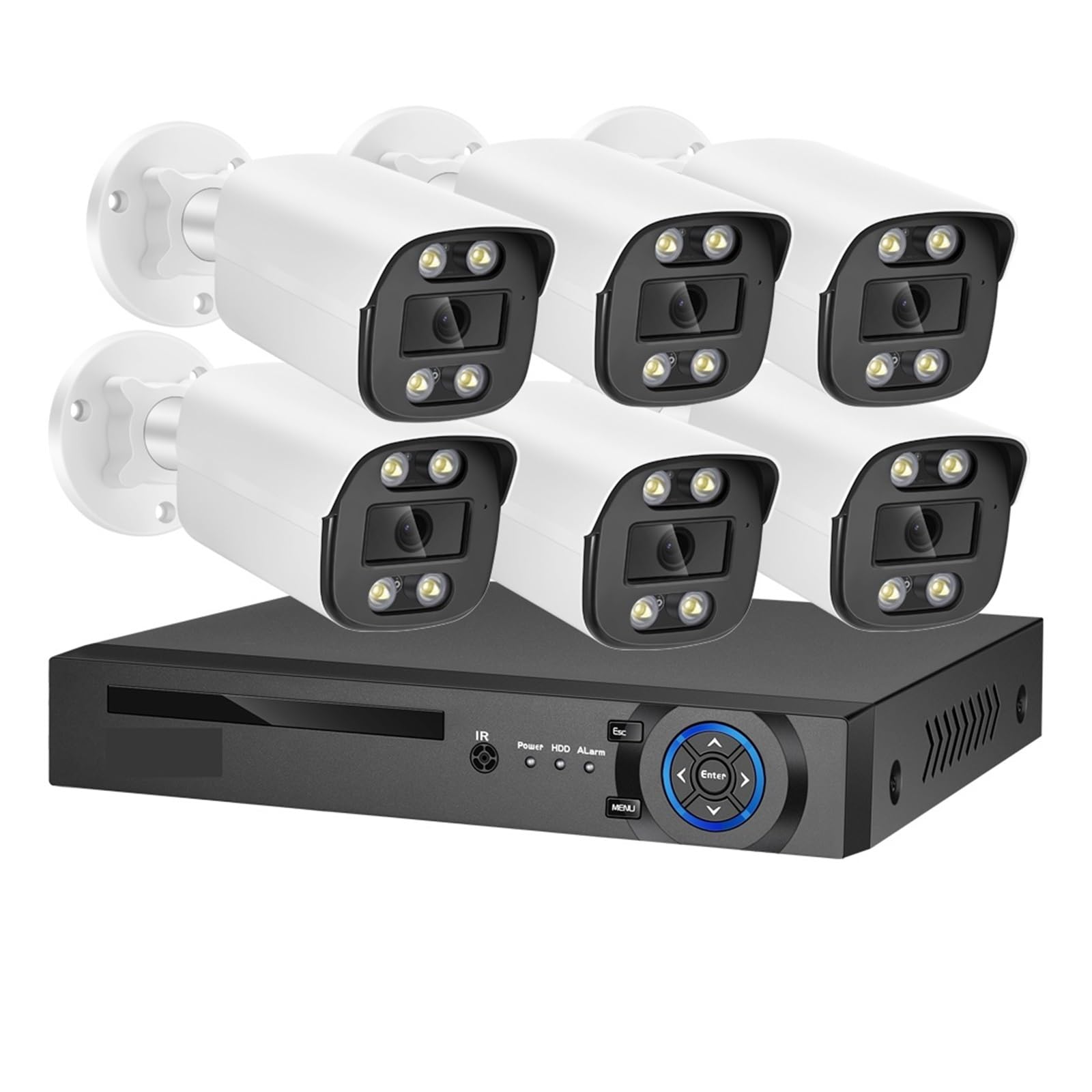Zestaw Systemu Kamer Bezpieczeństwa 8MP Mikrofon Audio 4K H.265 POE NVR AI Color Night Domowa Kamera Monitorująca Zestaw Zewnętrzny(1T,8CH NVR and 6 Camera)