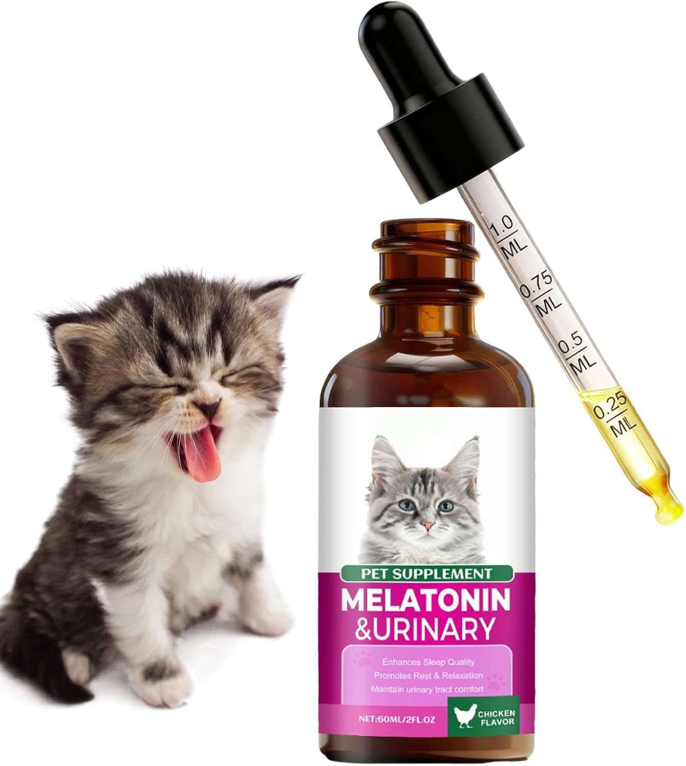Cat Calming Drops – 60ml Daily Nutrition Liquid Supplement, Edible Relaxation Aid for Walking Travel Training Camping Hiking, All Breeds Small Medium Large | Formula