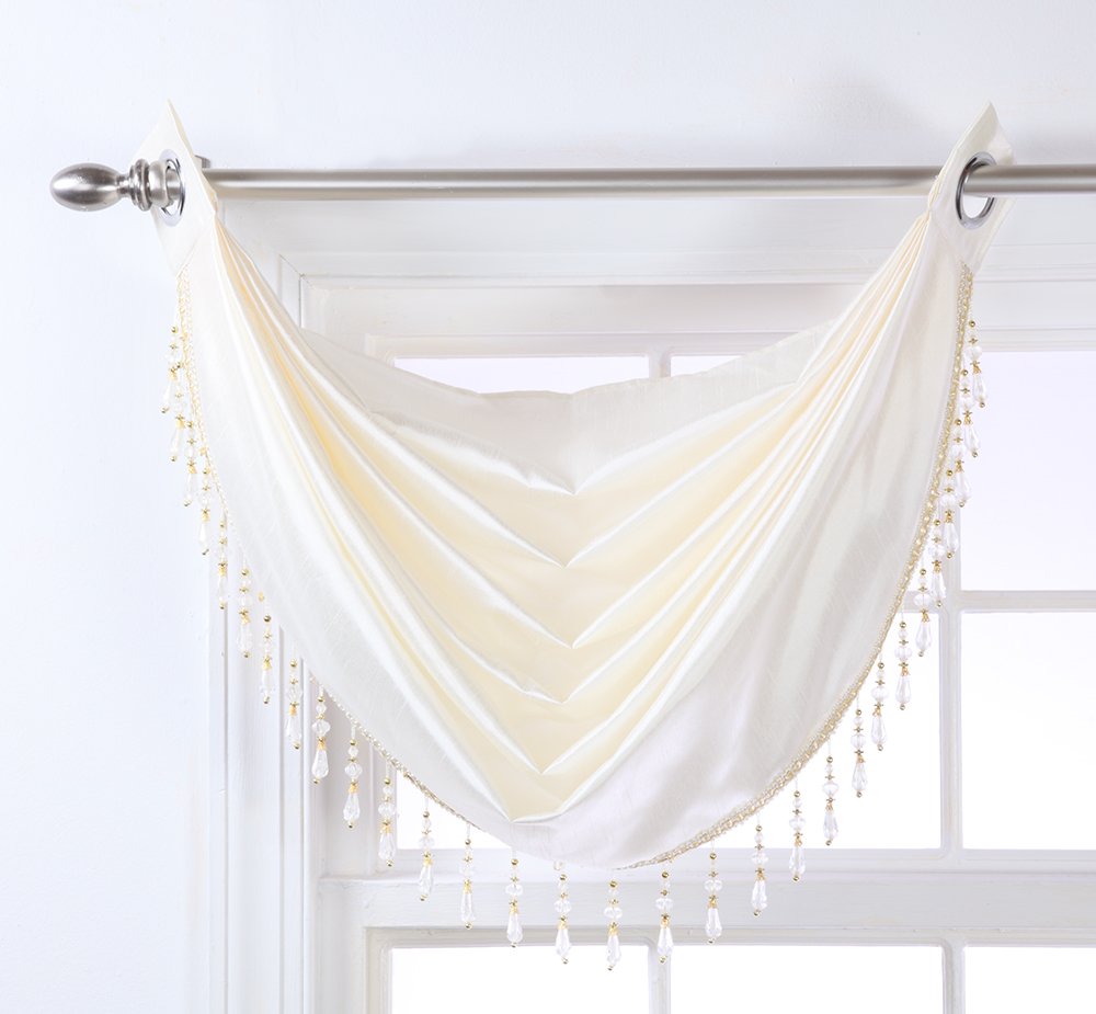 StylemasterChelsea Grommet Waterfall Valance with Beaded Trim, 36-Inch by 37-Inch, Ivory