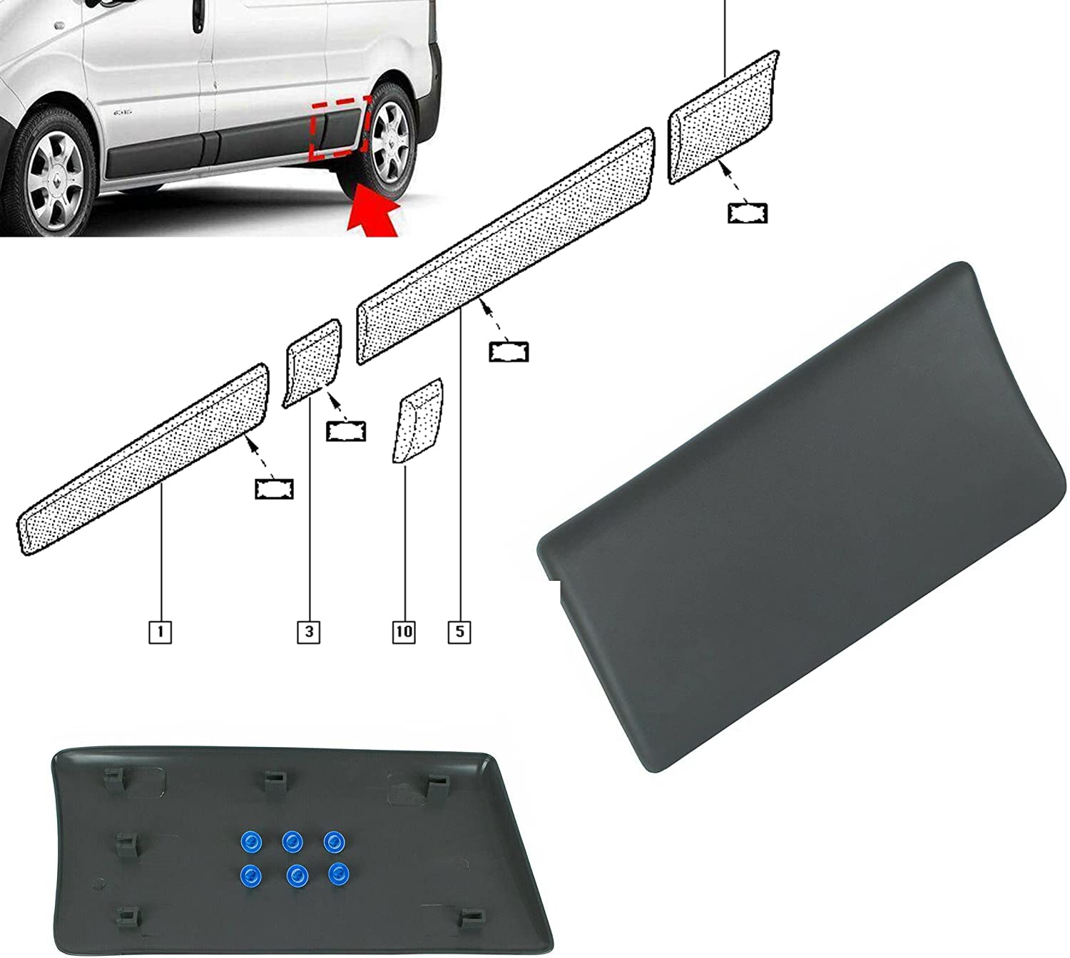 Baguette/Moulure de panneau arrière gauche compatible avec Renault Trafic II, Opel Vivaro et Nissan Primastar | Installation facile et qualité OEM | FINAO AUTOPARTS