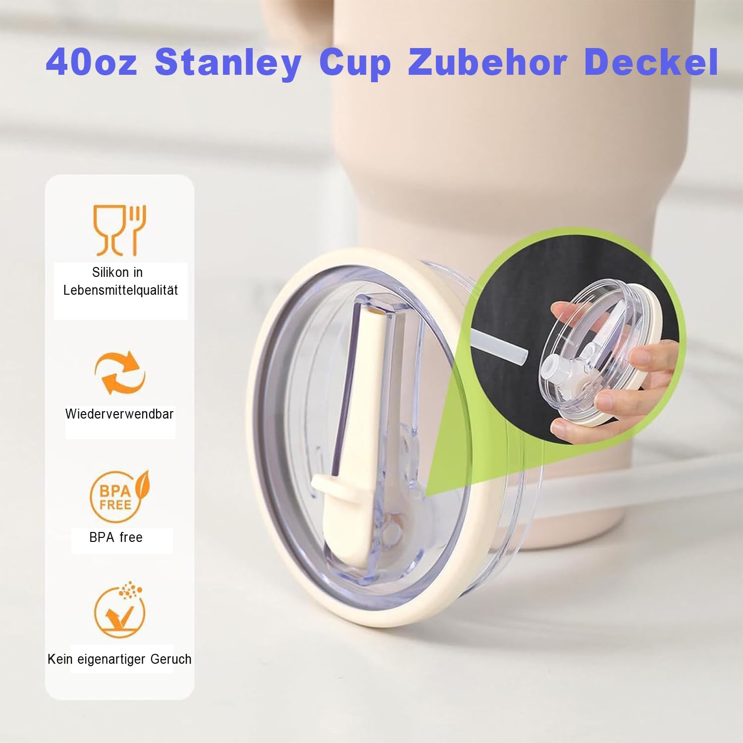 Coperchi Di Ricambio Per Tazze Stanley 40oz | 2 Pezzi Antigoccia | Color Azzurro E Verde Chiaro - Foto 7