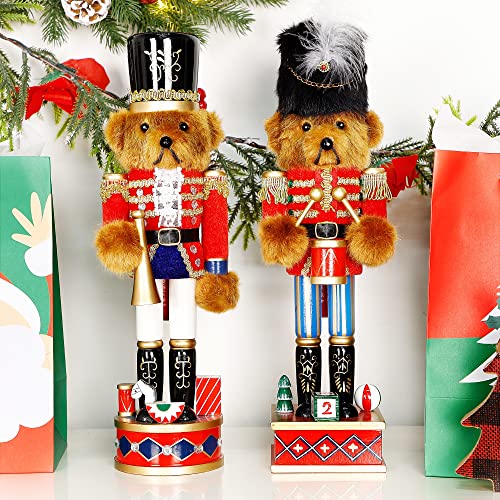 Joliyoou 14 Inch Christmas Nutcracker Figures, Wooden Nutcracker Bear Drummer Ornaments, Large Xmas Nutcracker Tabletop Centerpieces Festival Shelves Decorations