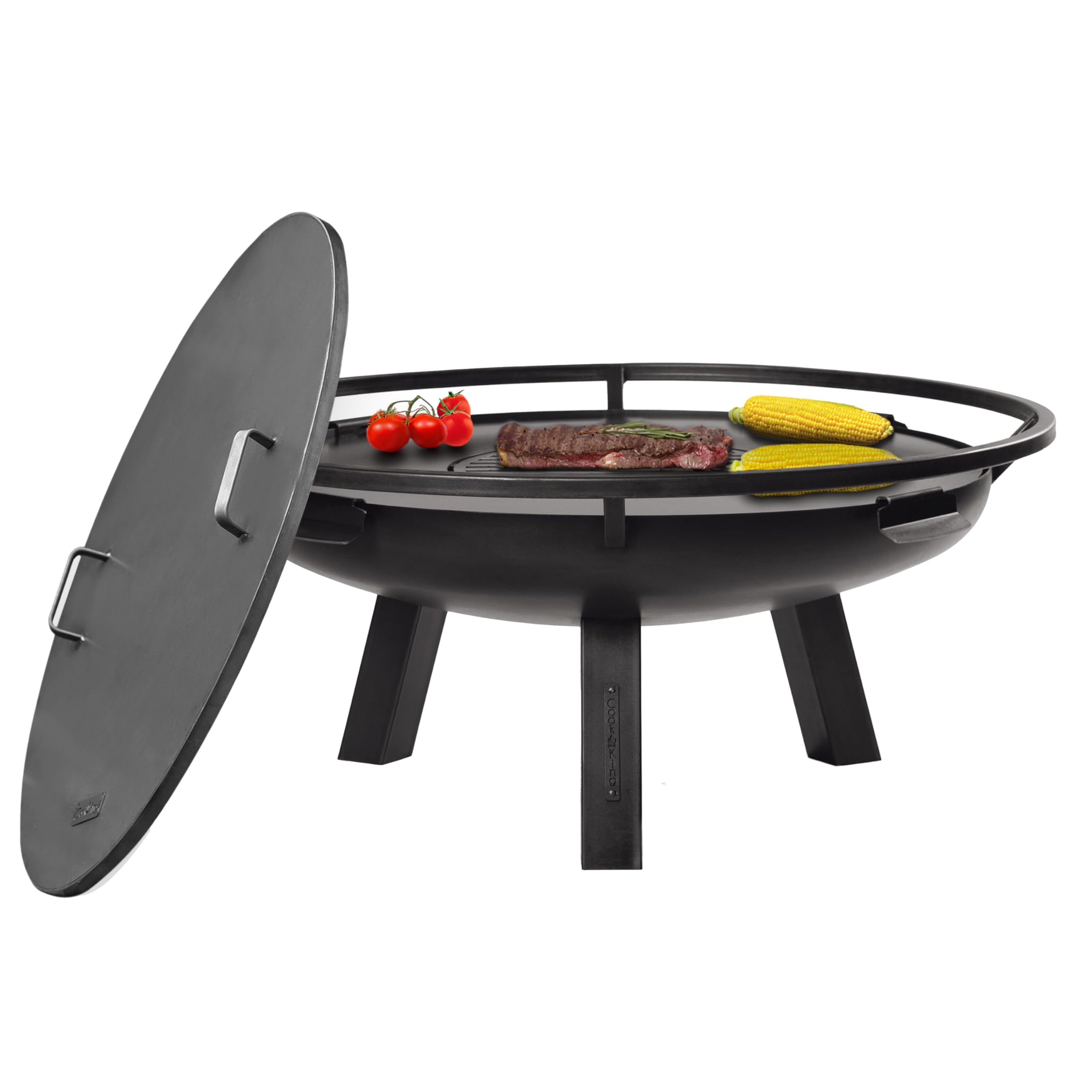Ember 24" Handcrafted Cooking Fire Pit with Grill Plate Attachment and Cover Lid Attachment for Wood Burning for Backyard Grilling Campfire for