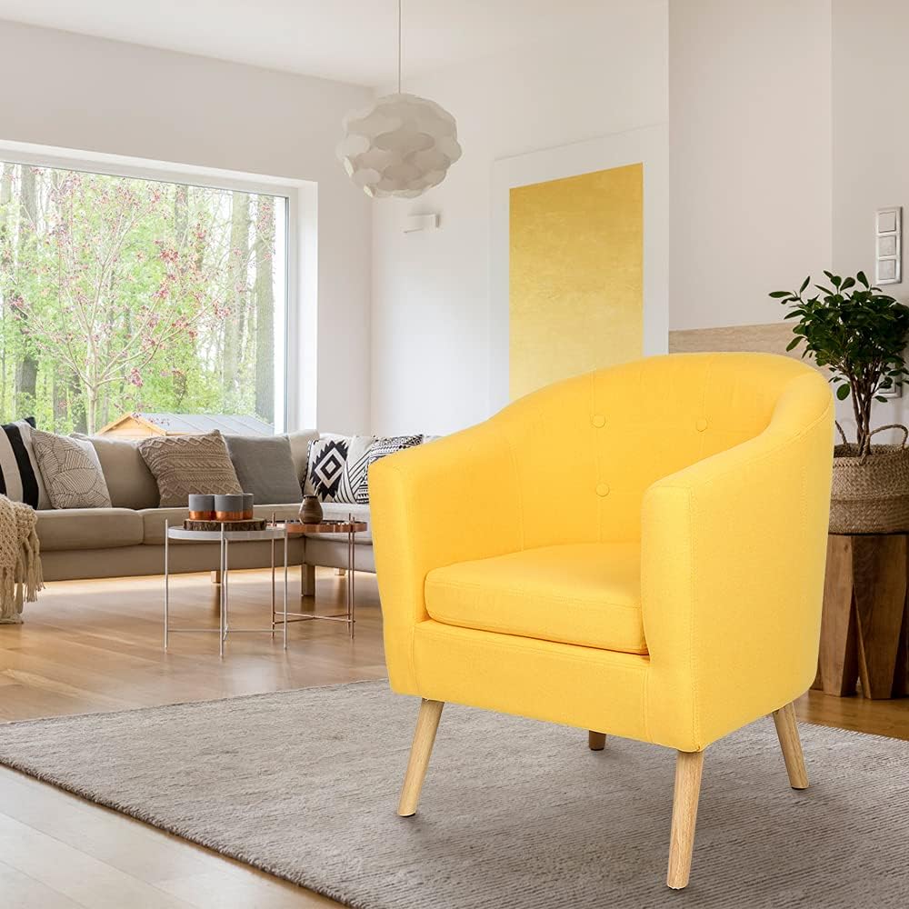 Butaca de Salón Sillón Relax Moderno con tapizado Sillón Individual, 64×50×70 cm (Amarillo, Lino)