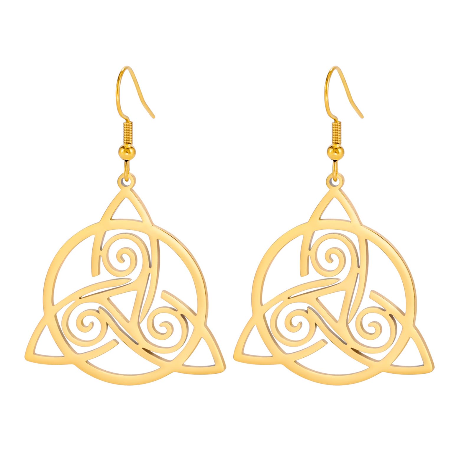 UNIFTCeltic Trinity Knot Triple Spiral Earrings Stainless Steel Chic Glamour Celtic Knot Triple Spiral Dangle Earrings Talisman Amulet Jewelry
