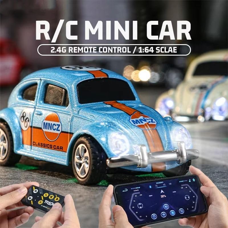 Image of Bestie toys Remote Control Small Car, 1:64 Scale Off-Road RC Car, USB Rechargeable 2.4GHZ Three Speed Indoor Alloy Vehicle for Kids (Bettle Car with App Control)