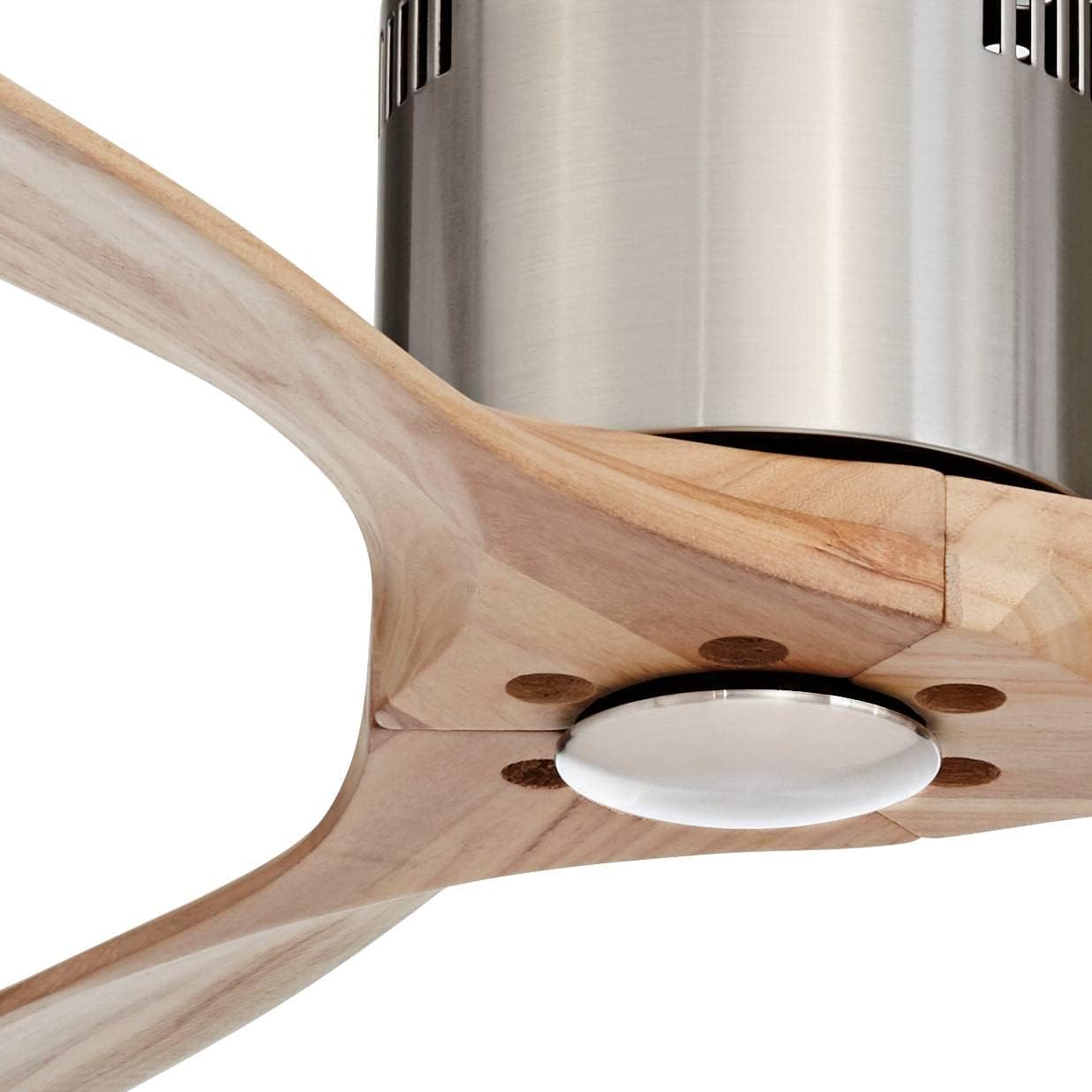 Casa Vieja 52" Windspun Modern Hugger Indoor Ceiling Fan with Remote Control Brushed Nickel Natural Wood Carved Blades for Living Room Kitchen Bedroom Kids Room Family Room Dining Room