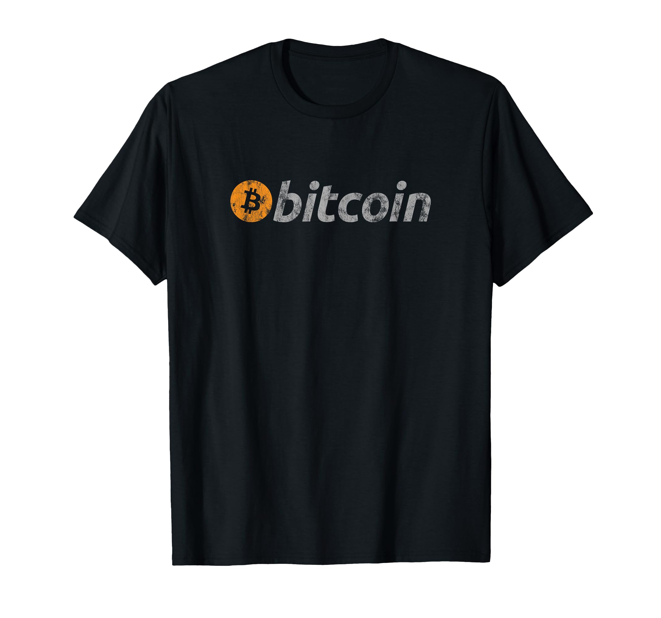 Vintage Look Bitcoin Logo T-Shirt - Black, Unisex-Adults, Short Sleeve, Classic Fit, Cotton Blend, Small