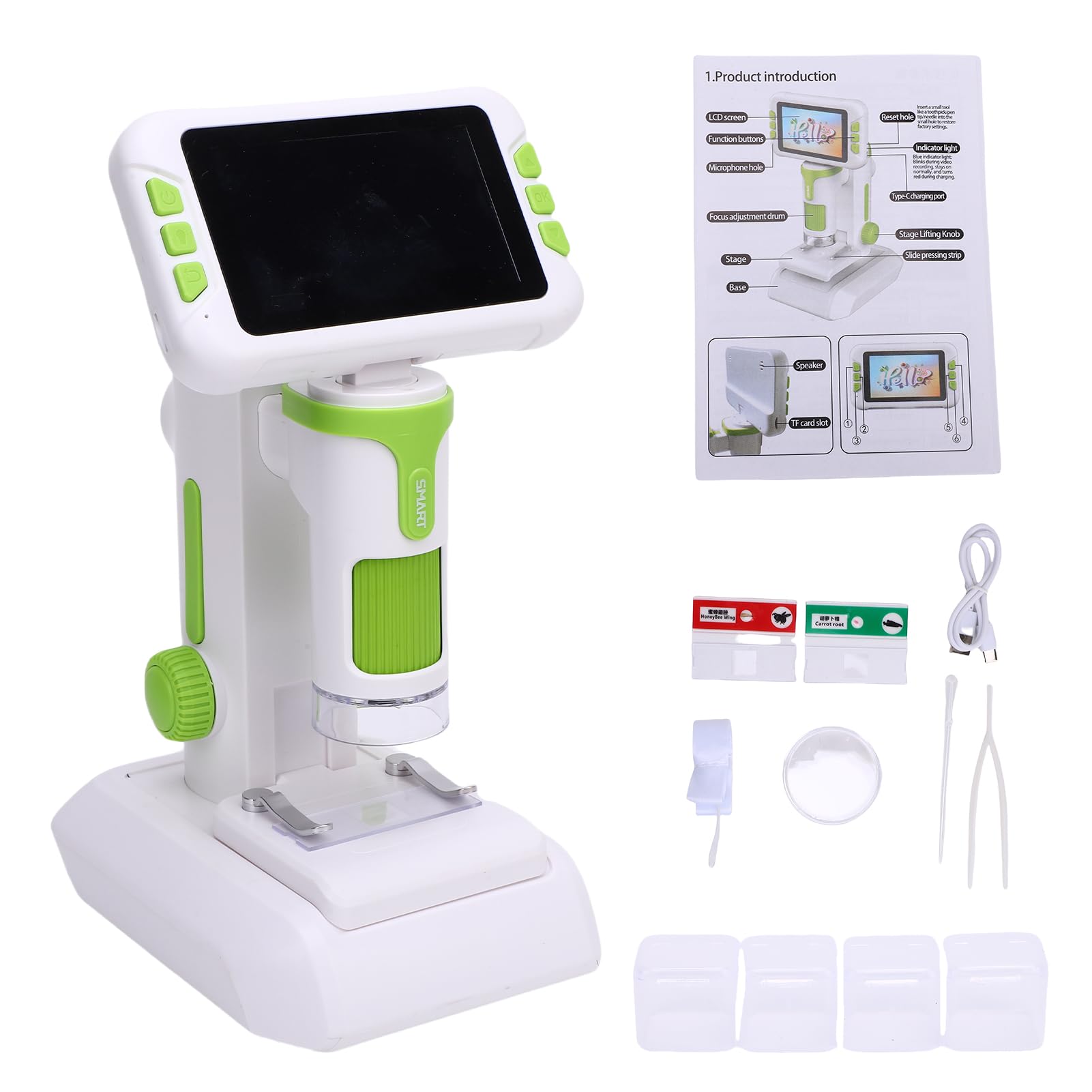 Cuifati Microscopio per Bambini Microscopio Digitale Portatile da 4" 1080P HD Ingrandimento 100X-1600X con 6 Luci LED Regolabili, Giocattolo Educativo Scientifico STEM Portatile per Bambini Dai 5