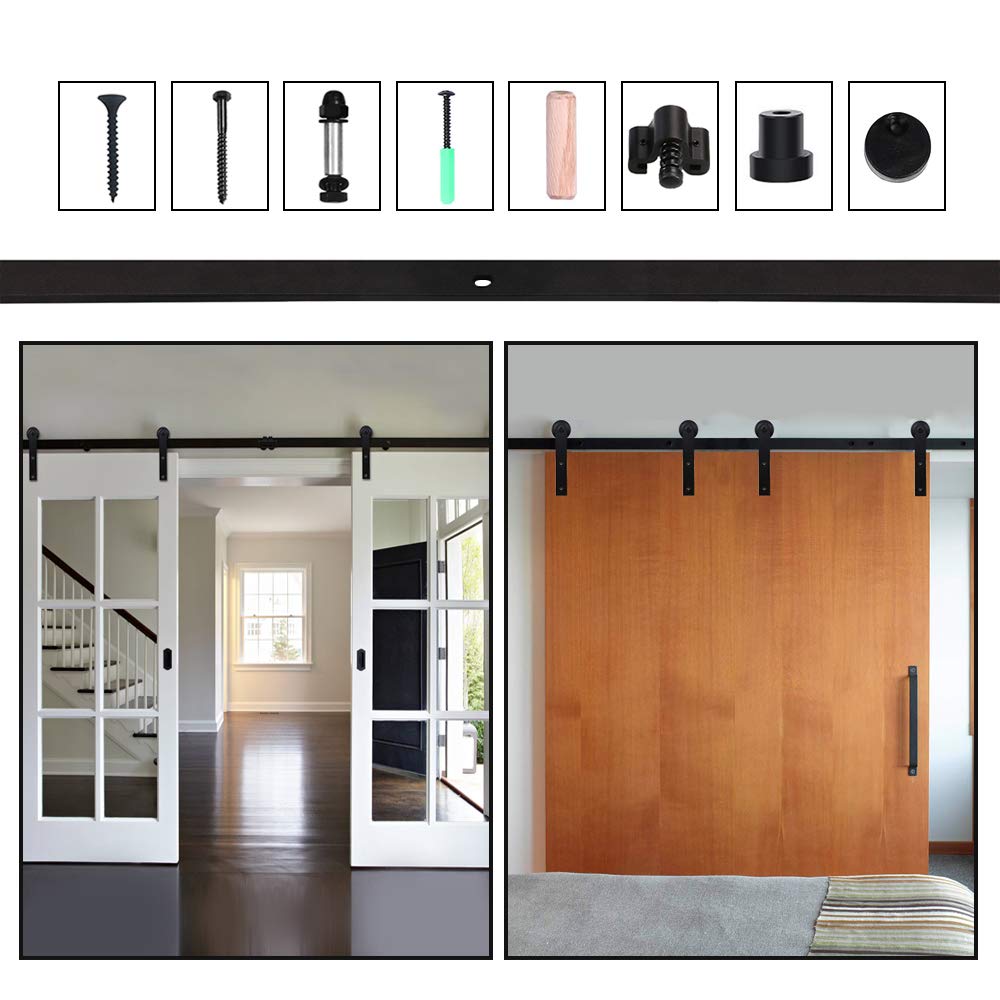 Ccjh Black 10Ft/304Cm Antique Sliding Barn Wood Door Hardware Track Kit Track System For Double Door,Easy To Install