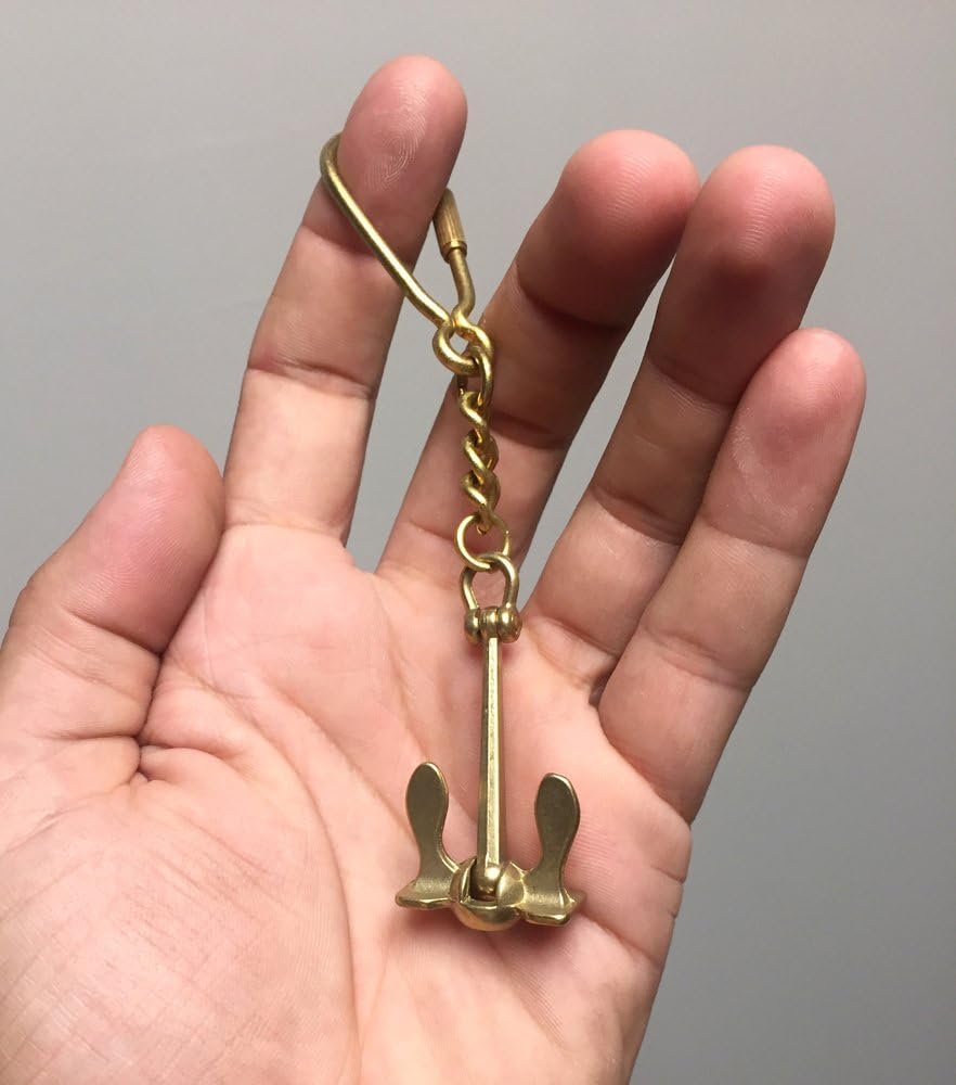 Samara Nautical Ship Anchor Brass,Metal Key Chain,Beautiful Key- brass Anchor with hand cuff A