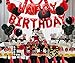 Red and Black Birthday Decorations for Women Men, Paper Lanterns Clover Garland Honeycomb Balls Hanging Swirls Foil Fringe Curtains Balloons for Girls Boys 13th 16th 18th 21st 30th 40th 50th 60th 70th