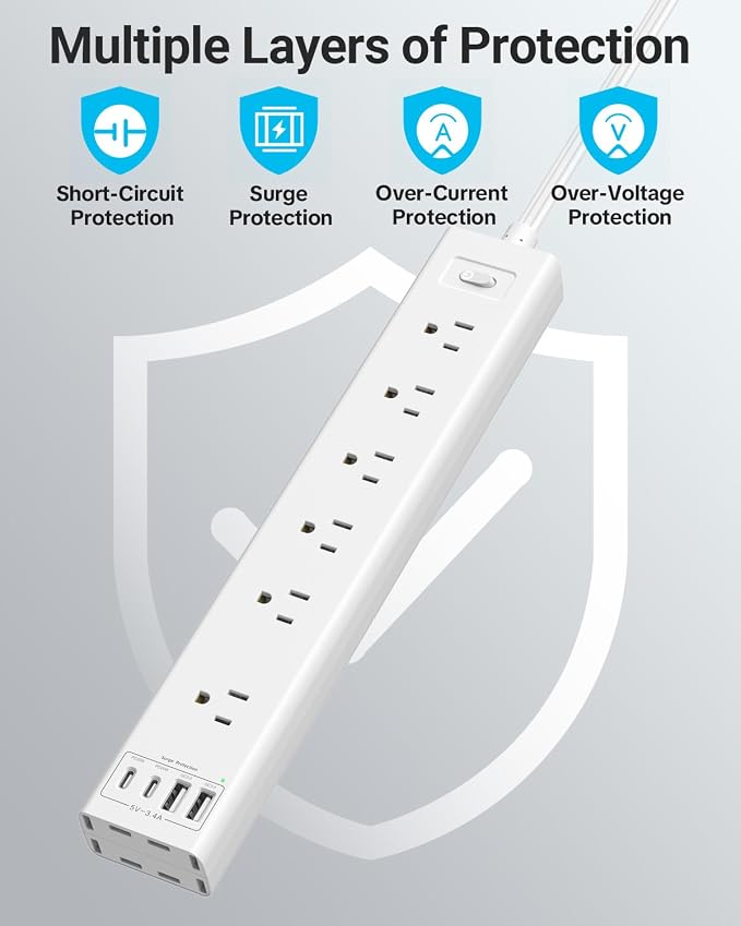 Multitoma protector de sobrecarga con 4 puertos USB y 6 tomas miniatura 2