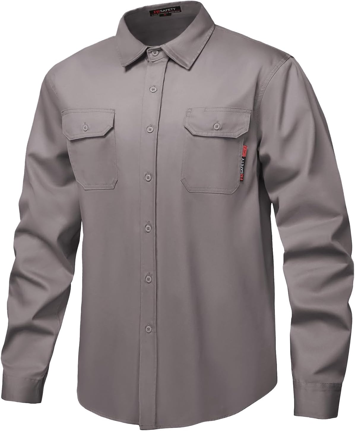 DPSAFETY FR Shirt 7oz Fire Resistant Shirts Men's,CAT2 Welding Shirt 100% Cotton Flame Resistant Shirts Gray (XLarge)