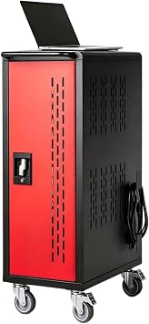 16 Device Mobile Charging Cart, Lockable Laptop Chromebook Charging Station with Cable Management,Secure Storage for Tablets Laptops Up to 16.3" Screen,Classroom School Office Use,Black & Red