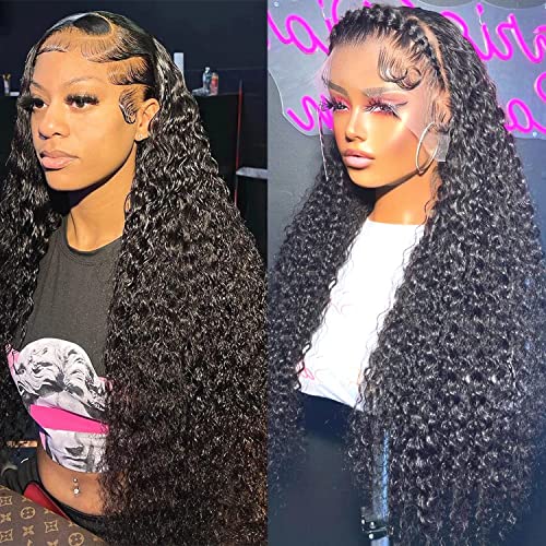 13x4 Water Wave Human Hair Wigs for Black Women 32 inch MSGEM Braziian Wet and Wavy Human Hair HD Transparent Lace Front Wigs Pre Plucked with Baby Hair 150 Density Natural Color
