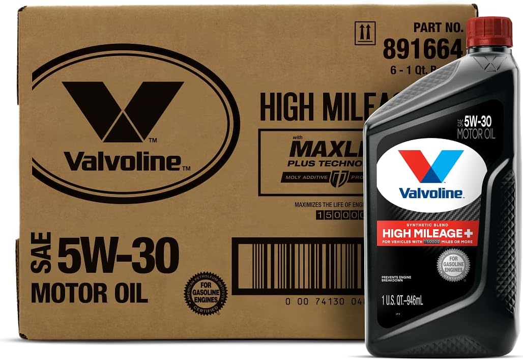 Valvoline High Mileage 150K with Maxlife Plus Technology Motor Oil SAE 5W-30 1 QT, Case of 6