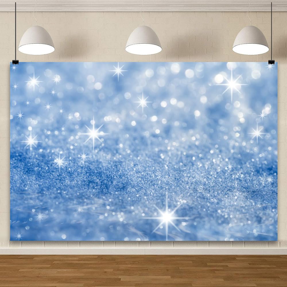 YongFoto Silver Blue Glitter Backdrop 7x5ft Silver Light Spots Blue Sequin Bokeh Photography Background Birthday Bridal Shower Wedding Photography Background Party Banner Portraits Photoshoot Props: 8x6.5ft Style 2
