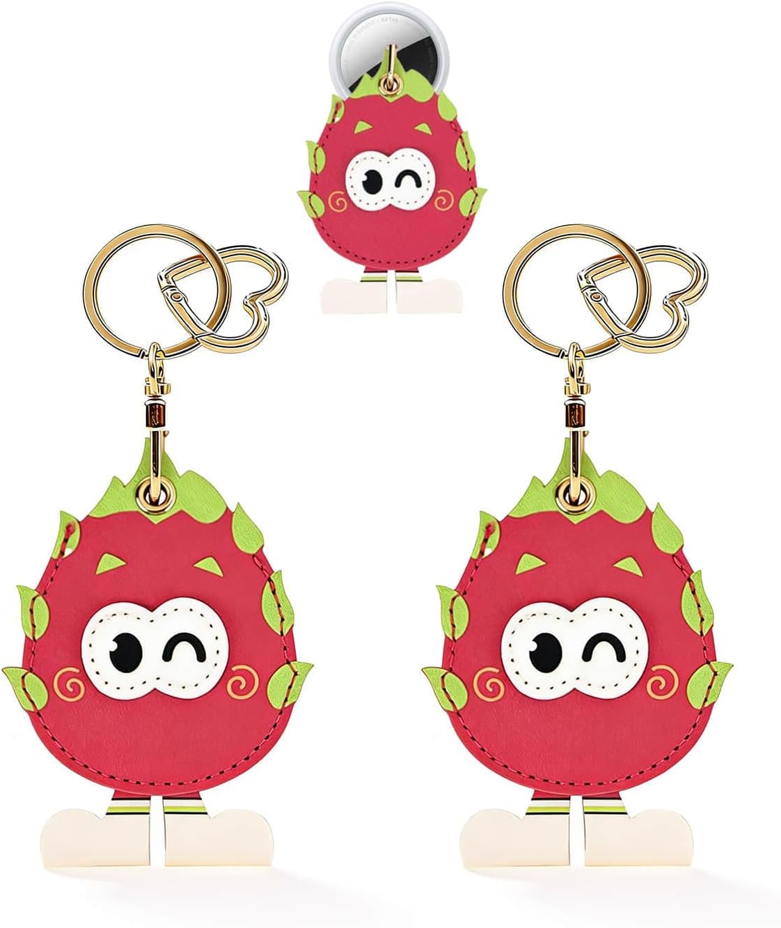 2 Pack for AirTag Holder Case, Kawaii Leather Cover with Keychain