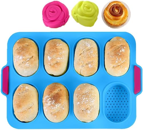 Miniatura 8 de Non-Stick Silicone Perforated French Bread Pan with Steel Frame, Perfect for Creating a Crisp, Golden-brown Crust, Baking 4 Waves Loaves Each Loaf