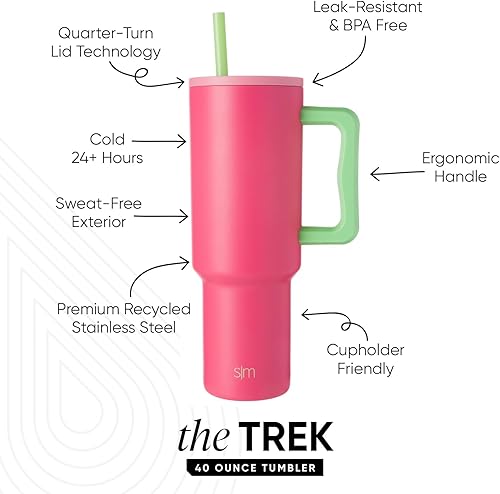 Miniatura 38 de Simple Modern Colección Trek Vaso de 40 fl oz con asa y tapa con popote, botella de agua reutilizable de acero inoxidable, aislada, de viaje, apta