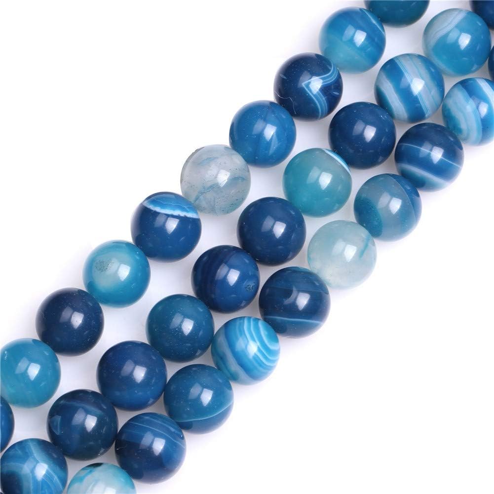 GEM-Inside 12mm Blue Banded Agate Stone Round Gemstone Semi Precious Loose Beads for Jewellery Making 15''