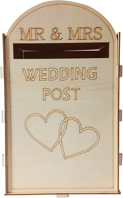 Fiacvrs Wooden Wedding Post Box DIY Mailbox for Reception Wedding Anniversary Party Decoration(Wood color)