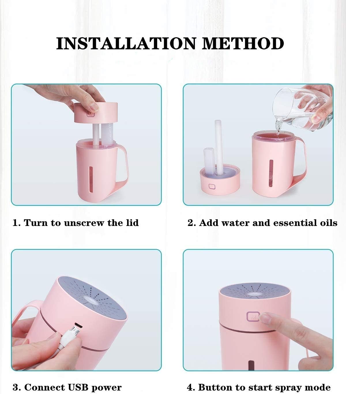 Small Humidifier Mini Silent 7 Color LED,USB Interface is Suitable for Home and Office, 420ml Nano Spray (Pink)