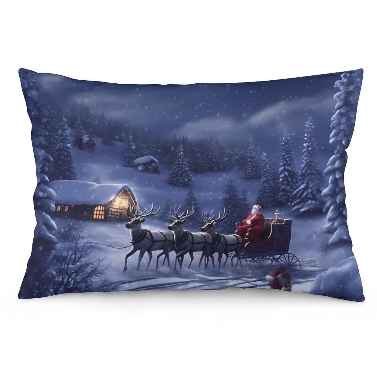 NTVOWPZO 2 Pack Decoration Throw Pillow Covers 12 "x20 Pillowcases Covers Snow Night Santa and Deer Pillowcases Modern Farmhouse Home Decor Sofa Cushions Covers for Couch Bed Living Room
