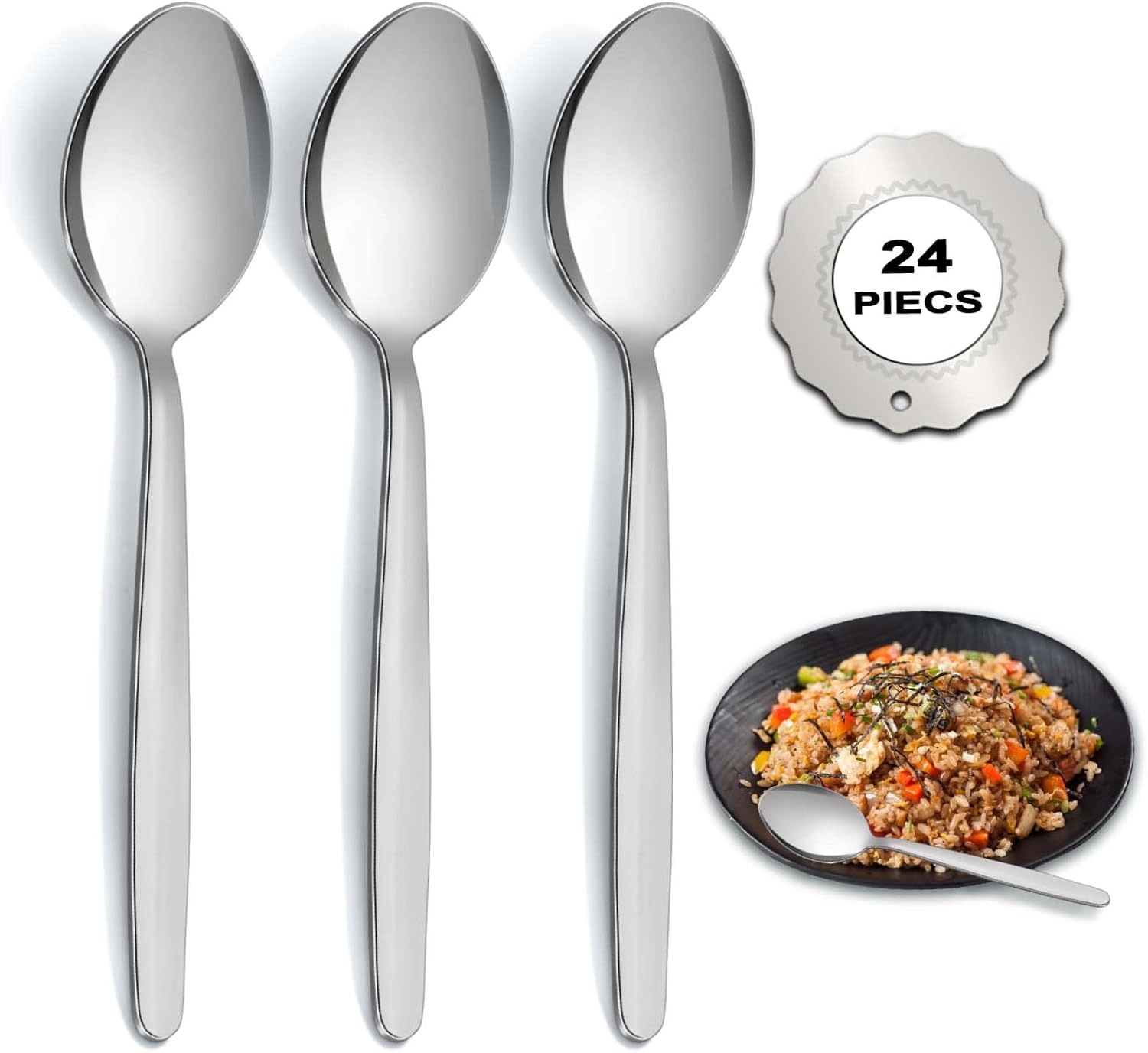 Spoons Set of 24, Pleafind Stainless Steel Dessert Spoons Dinner Spoons