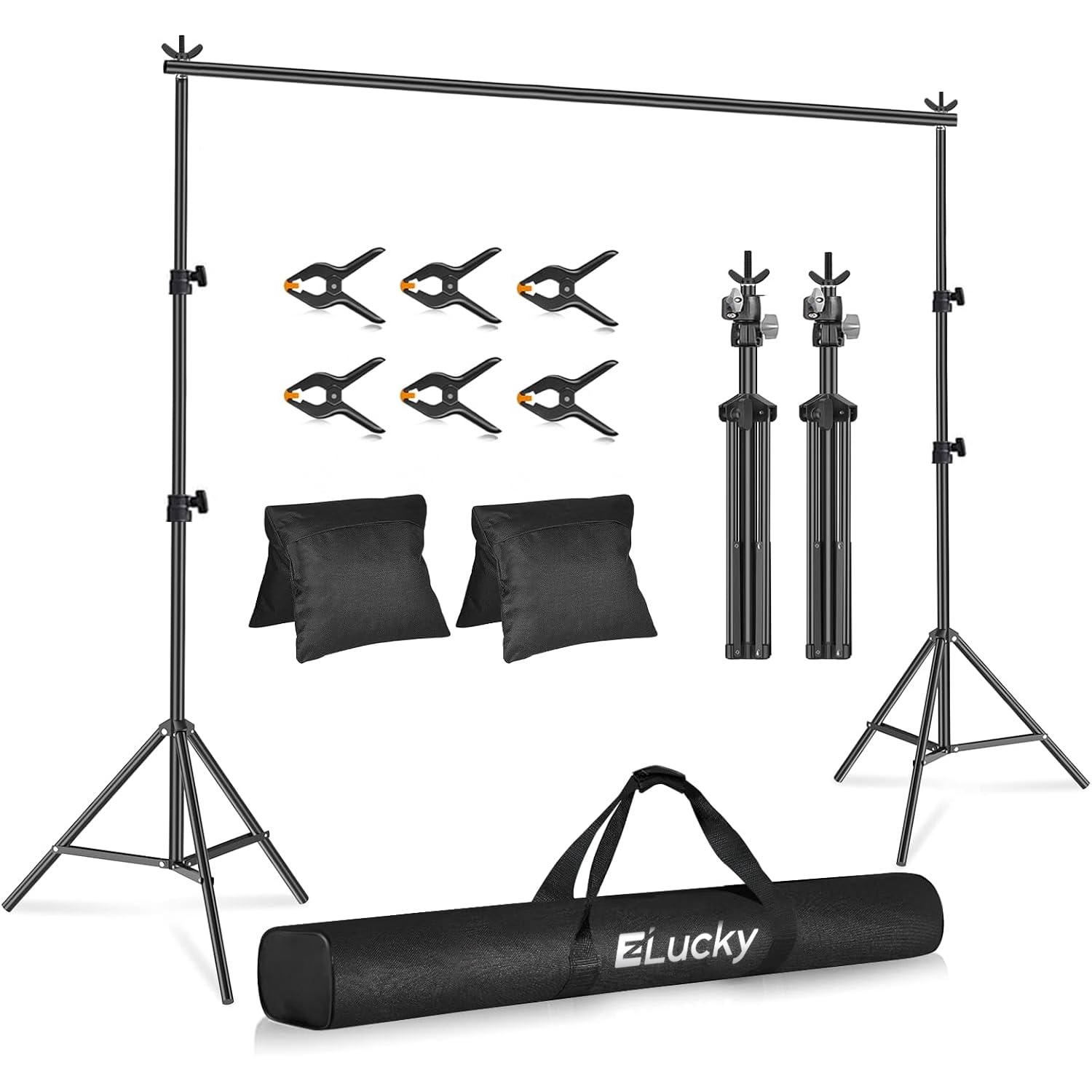 Backdrop Stand for Parties, 10x7 ft Heavy Duty Background Stand, Includes 6 Clamps, 2 Sandbags, Carrying Bag, EZLucky Adjustable Backdrops for Photography, Parties, Photo Booths & Projector Screens