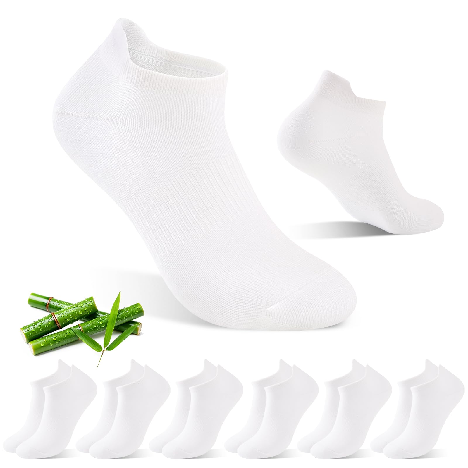 SukModen Bambus Sneaker Socken Damen, Atmungsaktive Sportsocken Laufsocken, Kurze Halbsocken Damen, Antibakteriell Geruchshemmend Sommer Knöchelsocken Für Alltag Sport 6 Paar 39-42 35-38