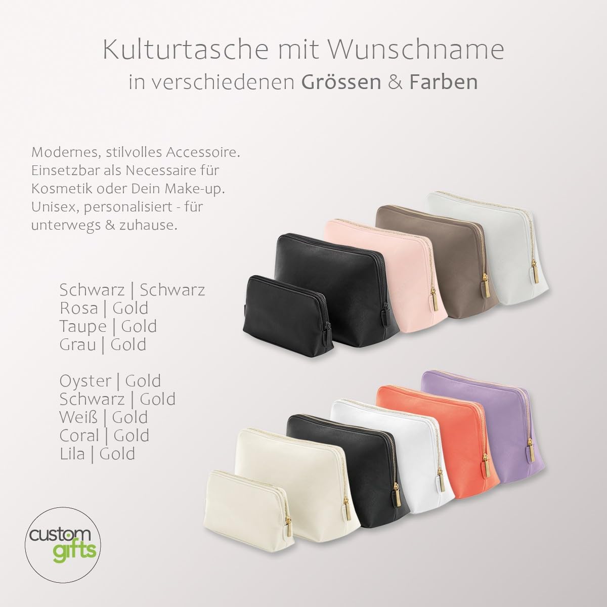 Kulturtasche mit Initiale und Namen, personalisierte Schminktasche, Beauty Bag in Zwei Größen, Kosmetiktasche mit Wunschnamen (Große Tasche - L)