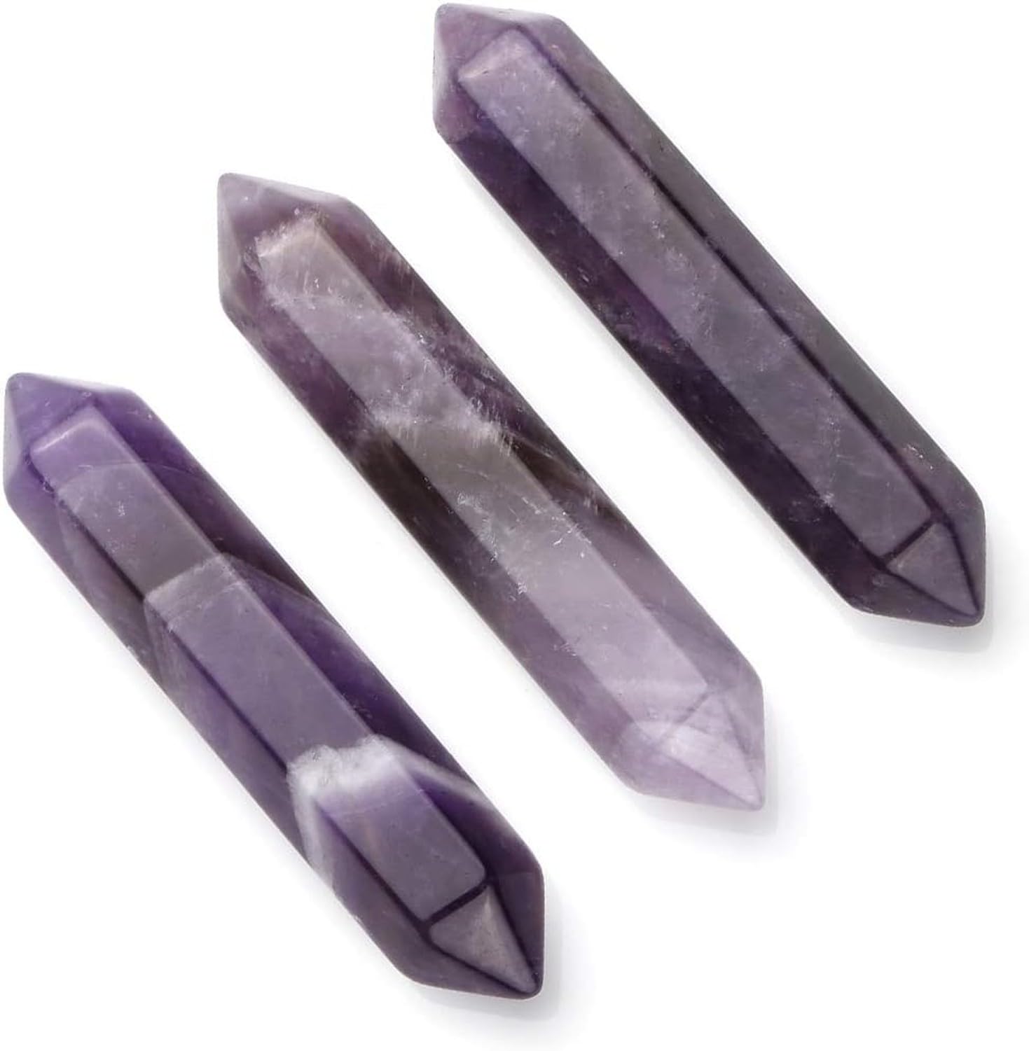 AIEIJJH 3-8pc 50-55mm Natural Quartz Crystal Points Healing Stone Wands Hexagonal Pointed & Faceted Prism Bar Treatment Stone for Reiki Chakra Meditation Therapy with G, Amethyst