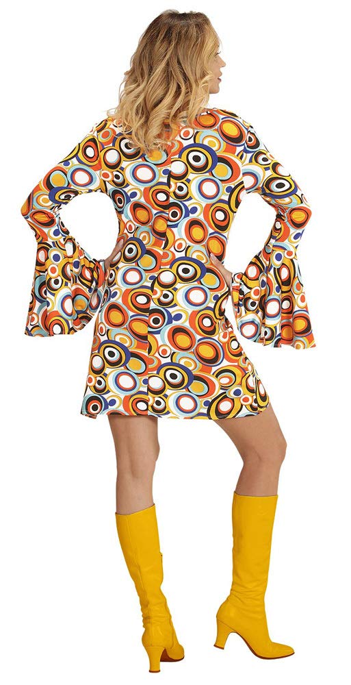 W WIDMANN MILANO Party Fashion - 70er Jahre Kleid für Damen, Kreismuster, mit Trompetenärmeln, Kostüm für Karneval, Festival, Mottoparty