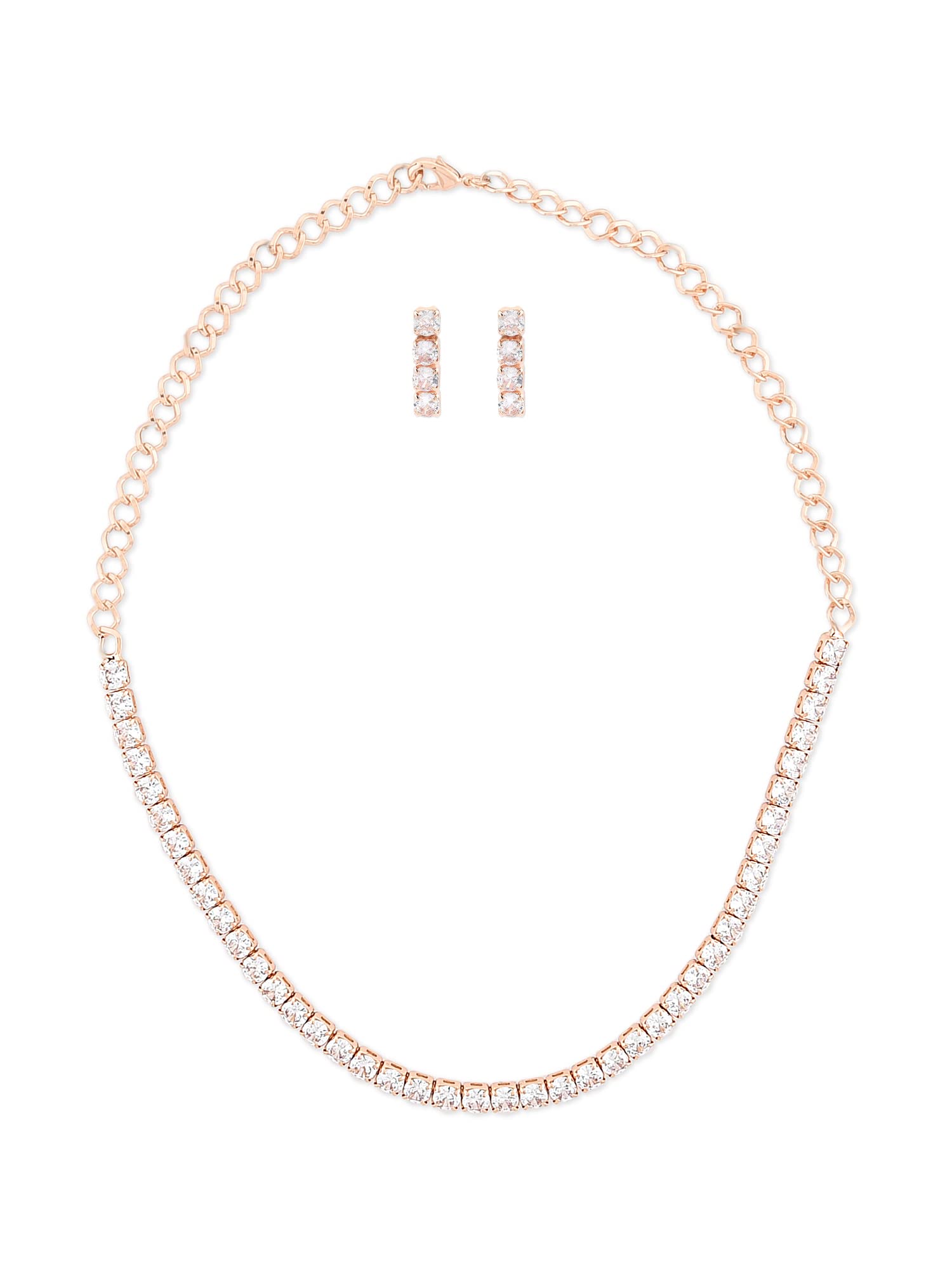 ZAVERI PEARLS Rose Gold Contemporary Cubic Zirconia Necklace & Earring Set For Women-ZPFK15238 (B0BRXLC1DD) Amazon Price History, Amazon Price Tracker