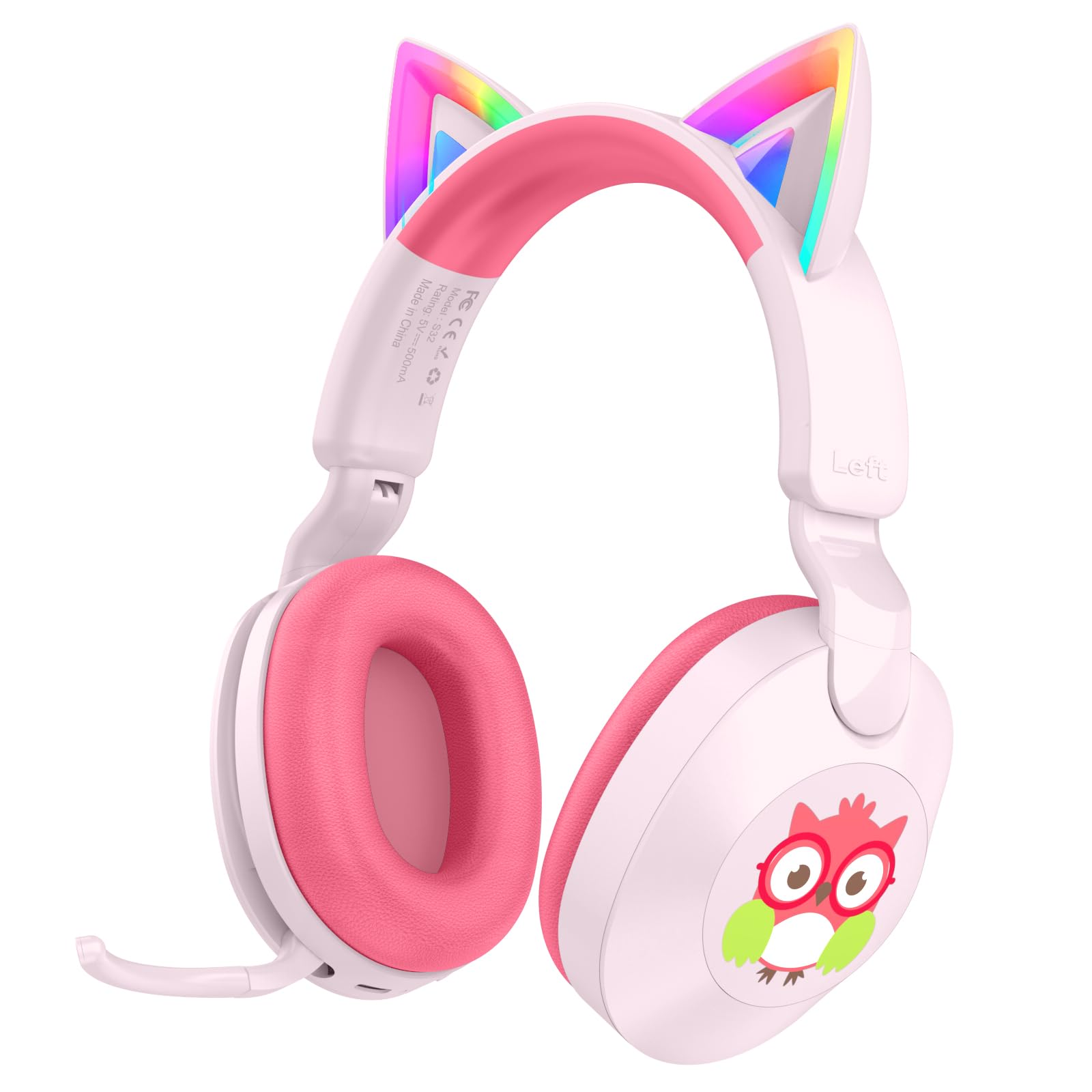 Casque Bluetooth pour Enfants, Casque Circum-aural sans Fil avec Micro, 50 h d'autonomie, lumières LED colorées, câble AUX, Volume limité à 94 DB, Design Pliable, idéal pour Les Voyages