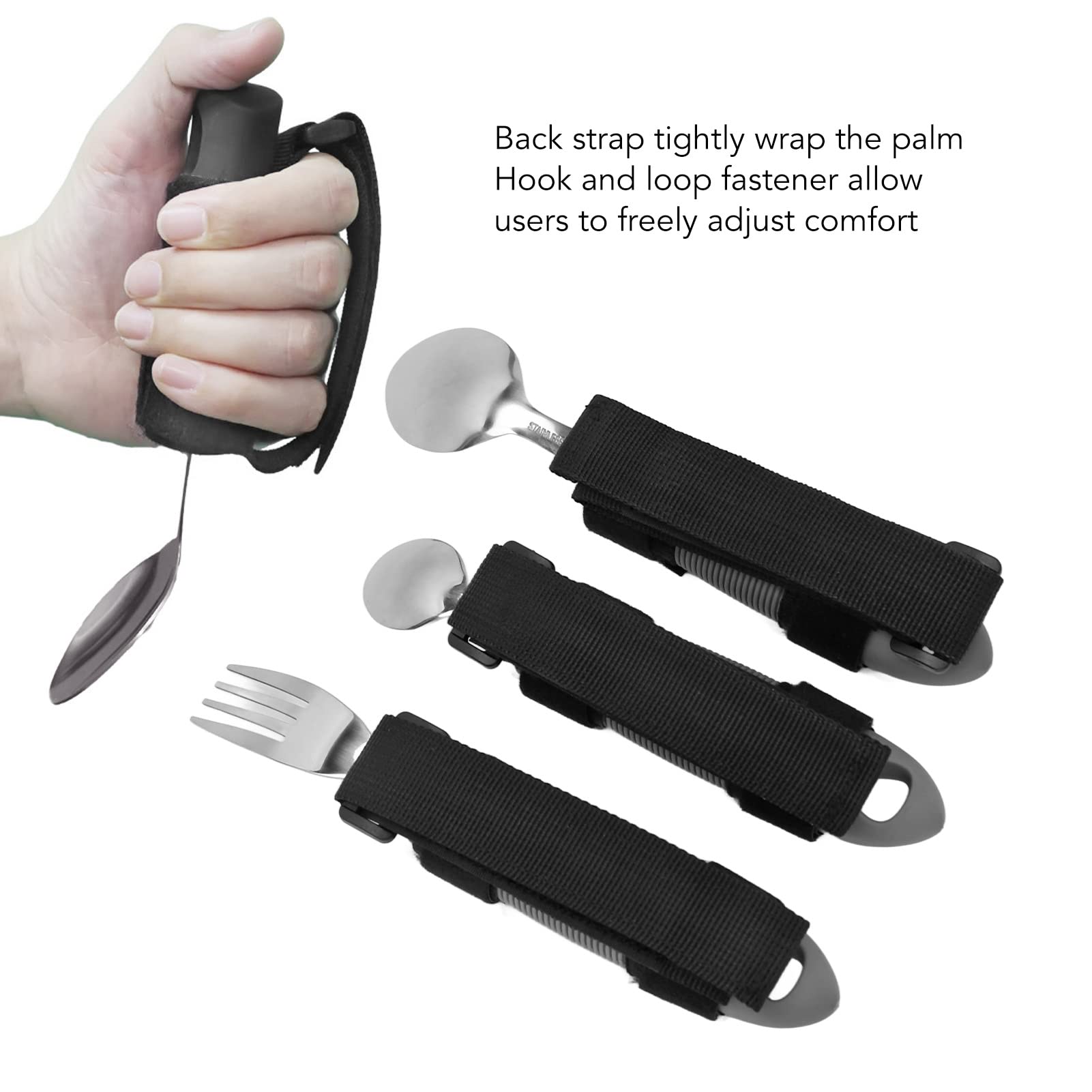 Set di Utensili Adattivi, Posate di Facile Presa per Parkinson, Artrite, Cucchiaio, Forchetta, Coltello in Acciaio Inossidabile con Supporto Senza Peso, Ideale per Anziani e