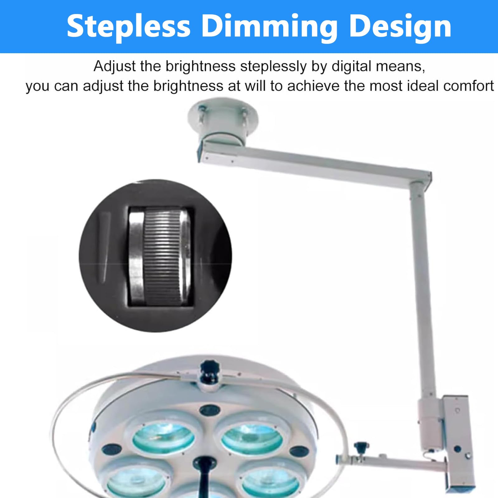 Lampa diagnostyczna LED bezcieniowa, obrotowa o 360 stopni, montowana na suficie, do oświetlenia bezcieniowego, ginekologii, leczenia ambulatoryjnego, chirurgii jamy ustnej, otolaryngologii