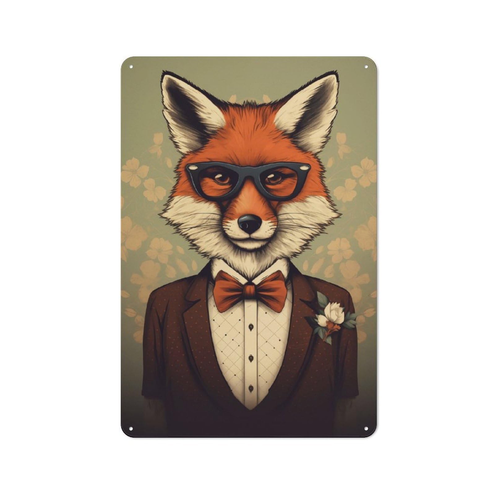Fox in Suit Animal Art Retro Metal Wall Decor 30x20cm, Metal Sign for Pub, Home Bar, Shed Or Man Cave, for Relaxed Wall Styling