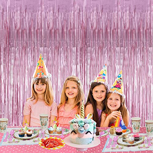 Image of 3Pcs Pink Metallic Tinsel Foil Fringe Curtains,3.28ft x 6.56ft Pink Photo Booth Backdrop Streamer Curtain,Photo Booth Props,Ideal Bachelorette Party Supplies,Birthday, Christmas,New Year Decorations