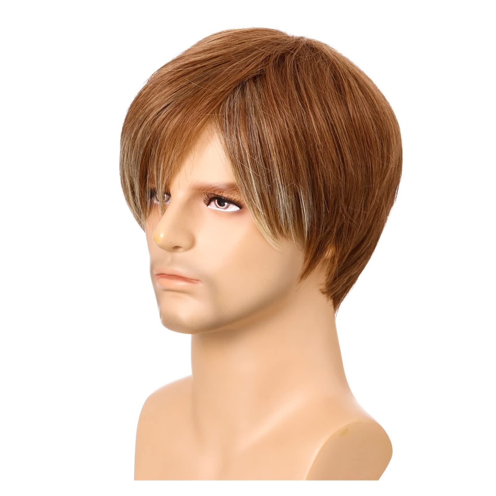 Pelucas for hombres Cabello liso corto sintético con flequillo mixtas rubias naturales de fibra cosplay diarias